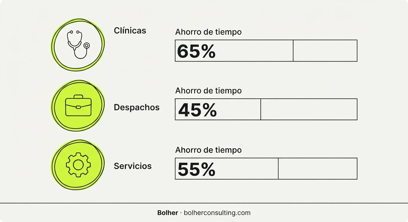 Infografía comparativa de sectores que más se benefician de la automatización telefónica con IA.