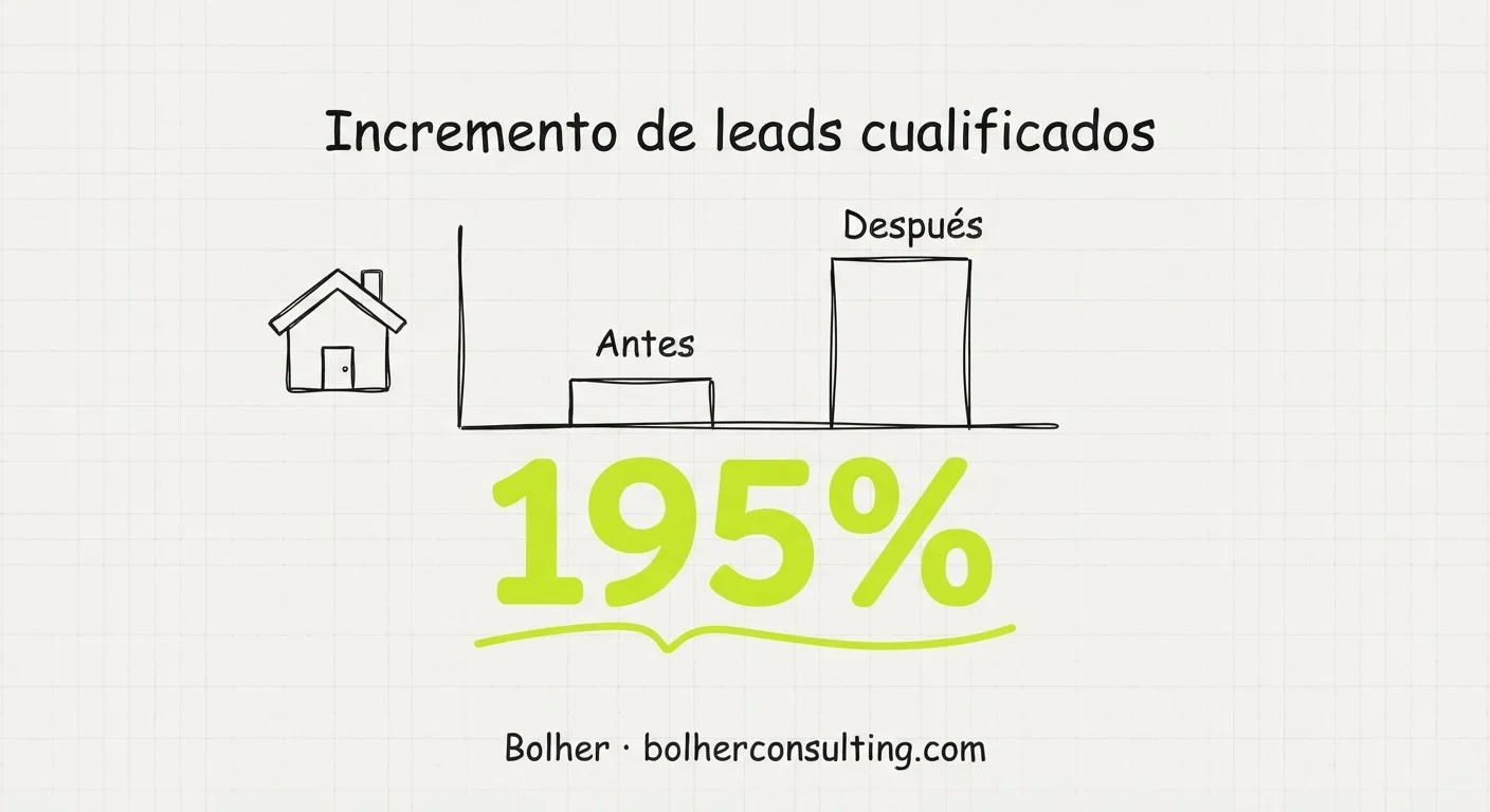 Gráfico comparativo del aumento de leads cualificados tras implementar IA en una inmobiliaria.