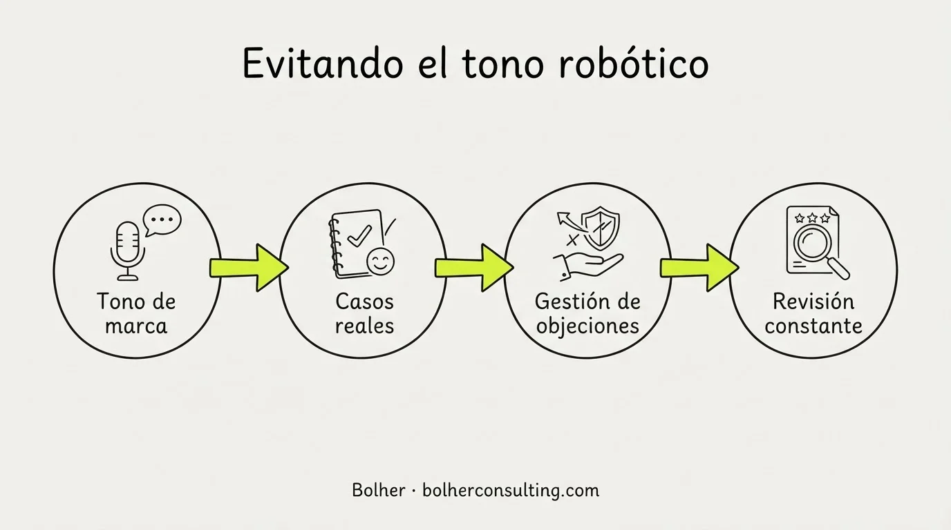Infografía sobre la personalización del tono de voz y el entrenamiento de la IA.