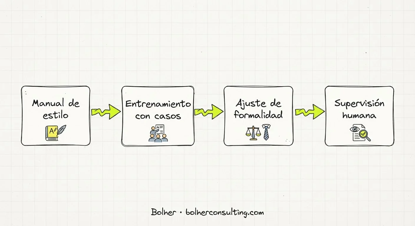 Proceso de entrenamiento y personalización de la voz de marca para chatbots.