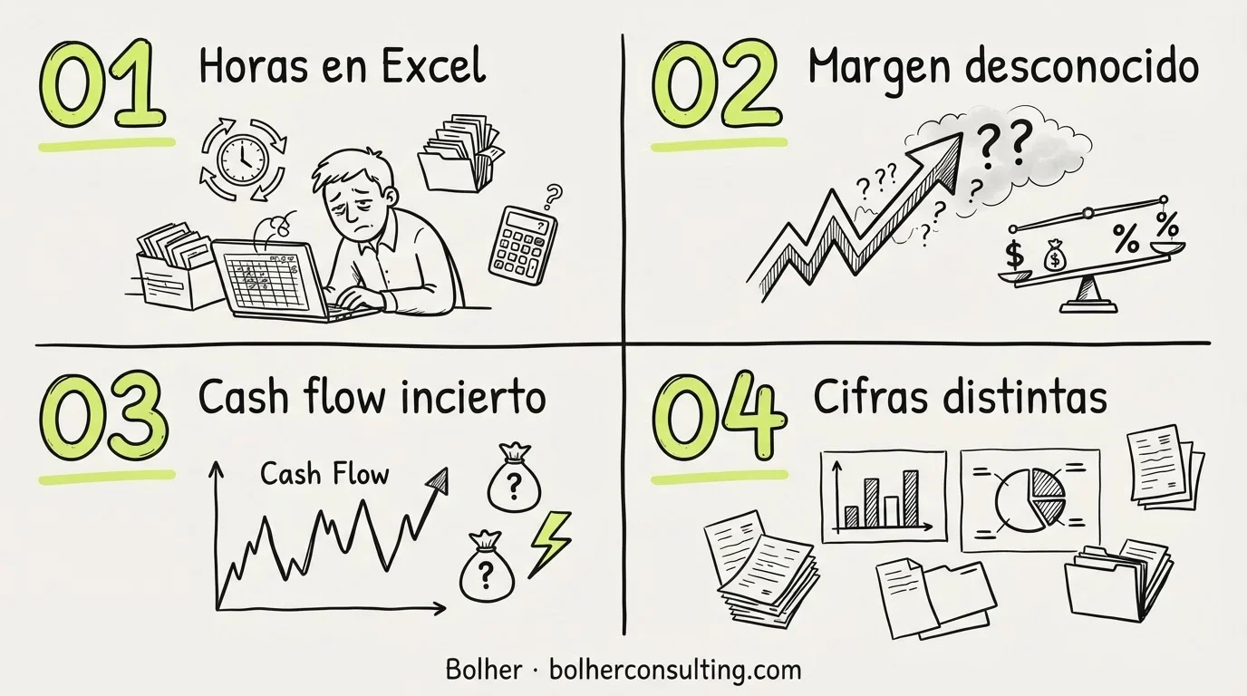 Señales de alerta para pymes que necesitan BI: problemas de cash flow, datos dispersos y falta de margen.