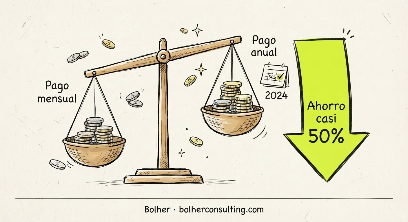 Infografía sobre el ahorro al elegir pago anual en planes de software de gestión.
