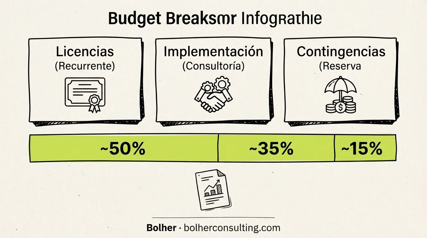 Gráfico de tarta o barras dividido en tres bloques de inversión para Odoo.