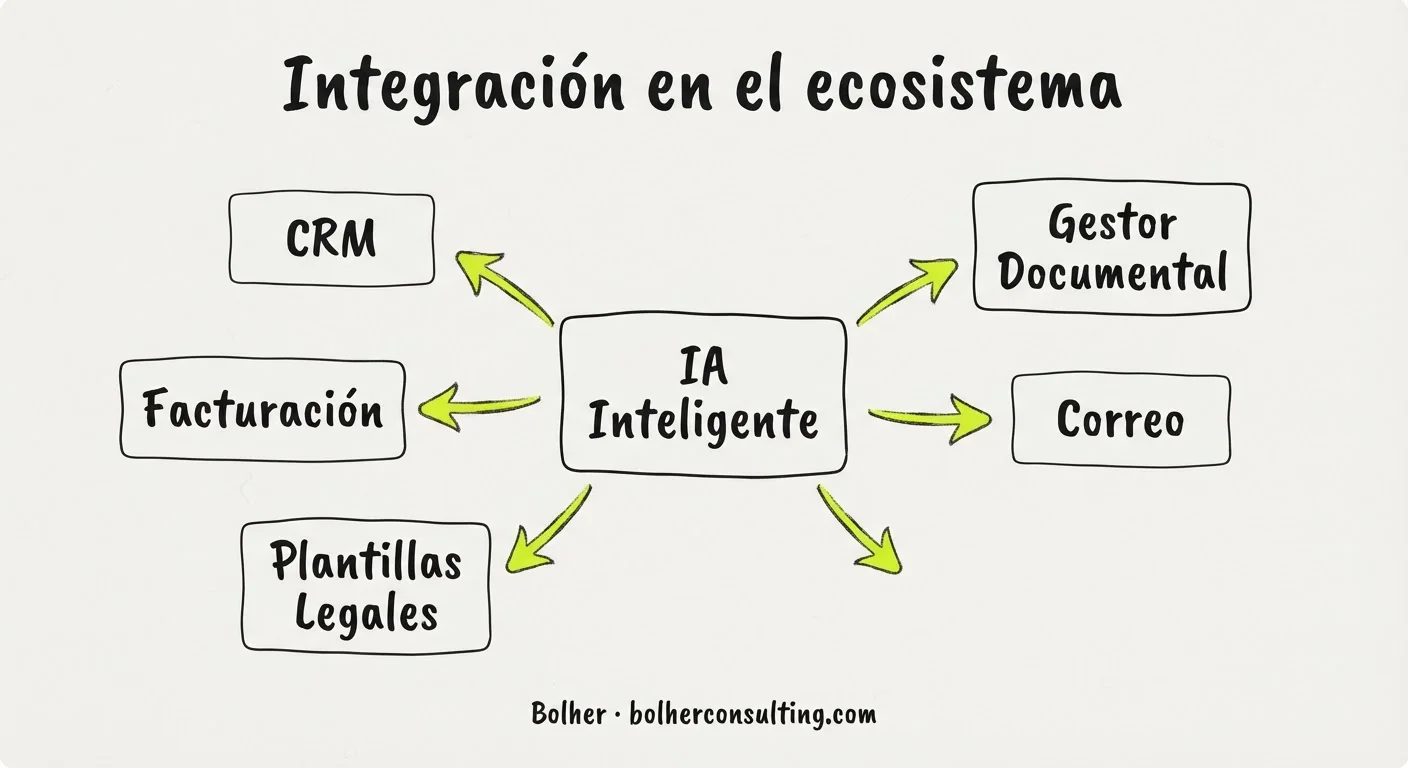 Infografía sobre la integración de IA en el ecosistema tecnológico del despacho.