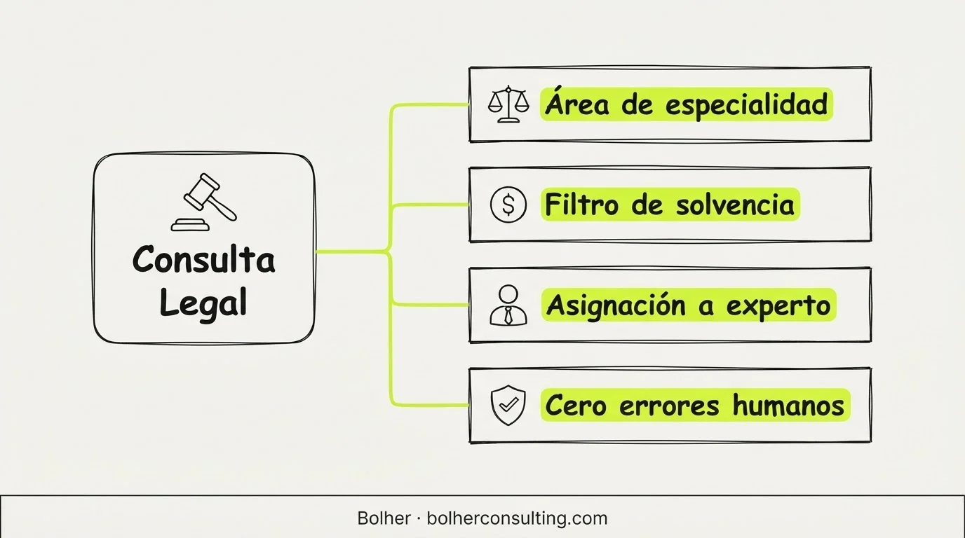 Triaje de consultas legales mediante IA para despachos profesionales.