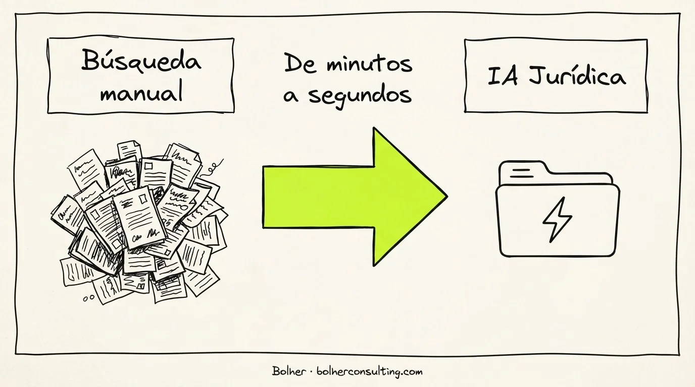 Comparativa visual de gestión documental: búsqueda manual vs IA jurídica