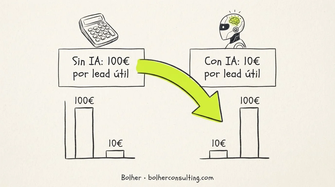 Comparativa de ROAS antes y después de usar automatización para filtrar leads