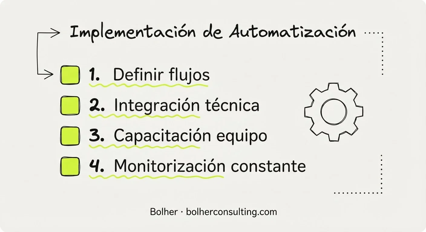Checklist de implementación de agentes de voz con IA: flujos, integración y monitorización.
