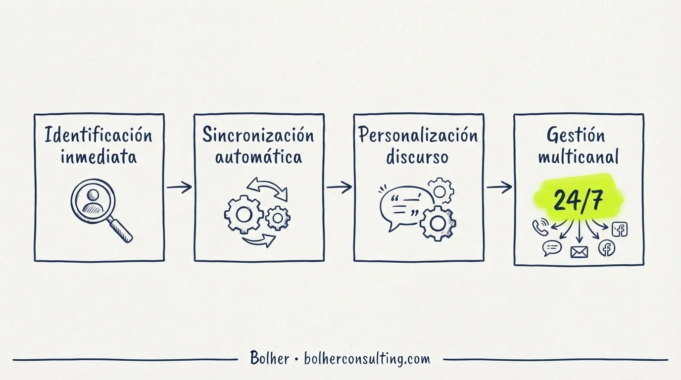 Infografía de proceso sobre cómo funciona un setter con IA en el negocio.